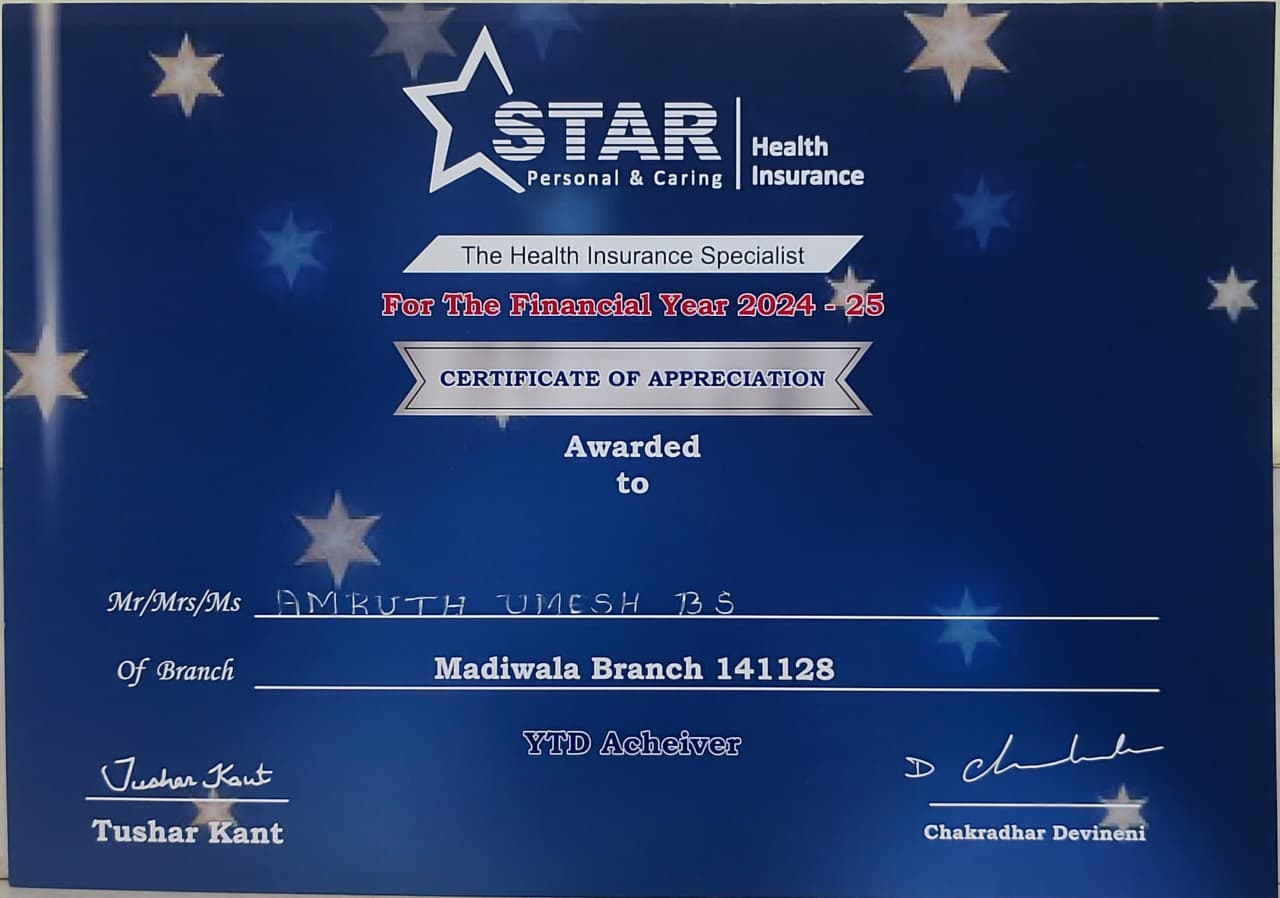 Certificate for Star Health